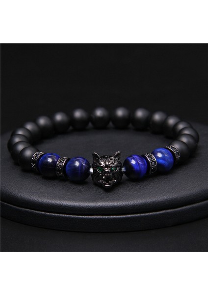 21CM Tarzı No.10 Boyutu Yeni El Yapımı 8mm Doğal Taş Mavi Kaplan Gözü Boncuk Bileklik Siyah Kurt Başlı Enerji Bileklik Takı (Yurt Dışından) indirimleri