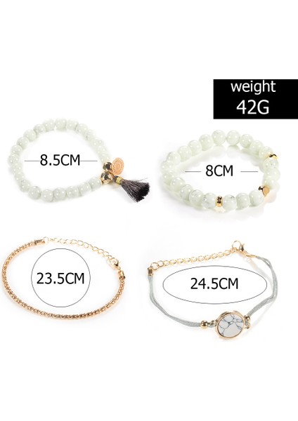 BR033-5 Kadınlar Için Bohem Taş Boncuklu Zincir Bileklik Seti Metal Kalp Yuvarlak Püskül Şans Bileziği Moda Takı (Yurt Dışından) modelleri