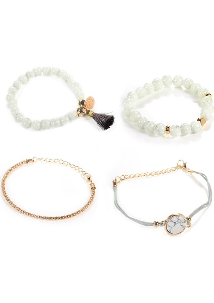 BR033-5 Kadınlar Için Bohem Taş Boncuklu Zincir Bileklik Seti Metal Kalp Yuvarlak Püskül Şans Bileziği Moda Takı (Yurt Dışından) fırsatları