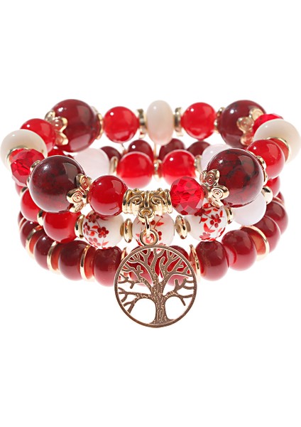 HXB056-4 Tophanqet Moda Altın Metal Kalp Kristal Boncuk Siyah Taşlı Bilezik Seti Kadınlar Için Boho Tarzı Takı Hediye (Yurt Dışından)