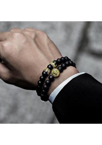 No.15 Boyutu 2 Parça Taç Erkek Bilezik Set Moda Altın Renk El Yapımı Yeni Strand Taş Boncuk Bilezik Erkek Takıları Için Pulsera Hombre (Yurt Dışından)