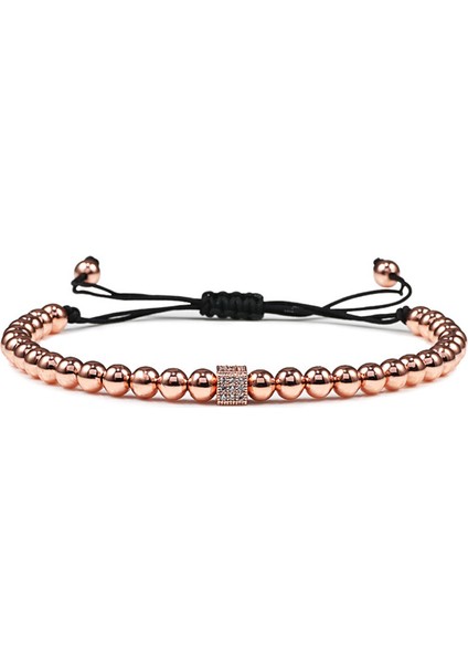 Gül Altın Küp Klasik El Yapımı Örgü Bilezik Taç Küp Lüks 5mm Bakır Boncuk Taş Boncuklu Şanslı Erkek Trend Bilezik Takı (Yurt Dışından)