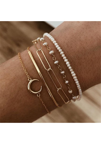 BA-0138-8 Kadınlar Için Boho Takı Parti Hediyesi Yeni Vintage Altın Çok Katmanlı Yılan Zincir Sahte Inci Kabuk Madeni Para Zinciri Bileklik (Yurt Dışından) indirimleri