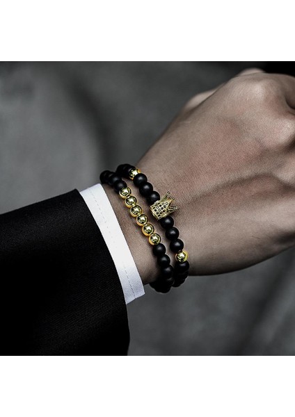 No.14 Boyutu 2 Parça Taç Erkek Bilezik Set Moda Altın Renk El Yapımı Yeni Strand Taş Boncuk Bilezik Erkek Takıları Için Pulsera Hombre (Yurt Dışından)