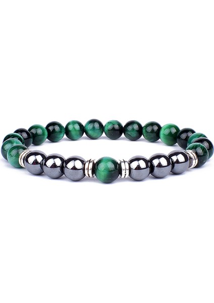 8mm Tarzı No.14 Boyutu Doğal Kaplan Gözü Boncuk Bilezik Hematit Taşlı Dize Yoga Enerji Bileklik Kadın Erkek Şans Takı Hediye (Yurt Dışından)