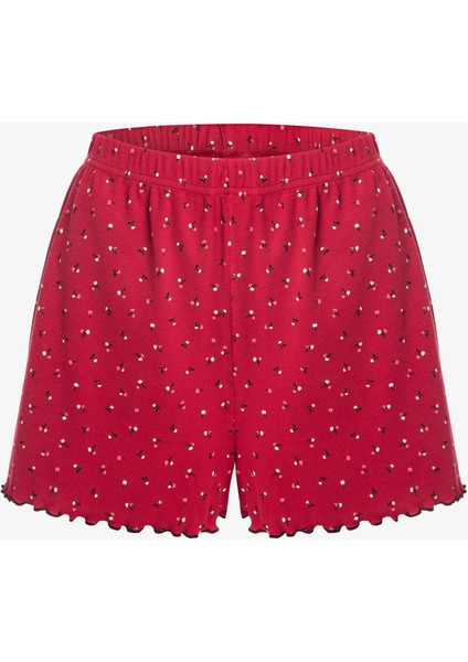Kadın Ince Askılı Çiçekli Fiyonklu Pamuklu Şortlu Pijama Takımı