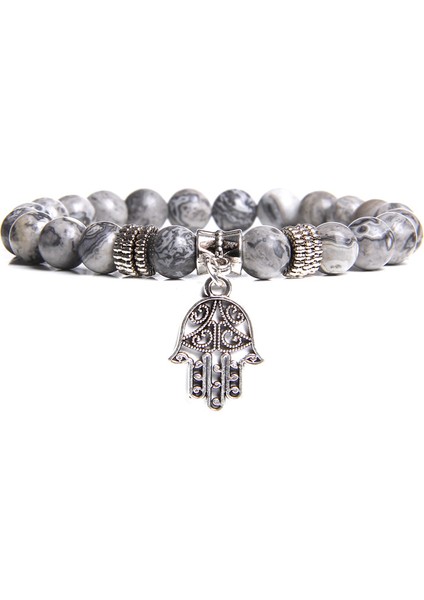 21CM Tarzı Harita Taşı El Yapımı Doğal Taş Lotus Ohm Buddha Boncuk Bilezik Pembe Zebra Taşı Lotus Kolye Bilezik Kadınlar ve Erkekler Için Yoga Takı Hediyesi (Yurt Dışından)