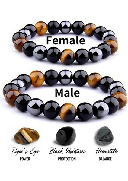 6mm-Erkek Erkekler Için Taş Boncuklu Kaplan Gözü Üçlü Koruma Hematit ve Siyah Obsidiyen Taşlı Çift Bilezik (Yurt Dışından) fiyatları