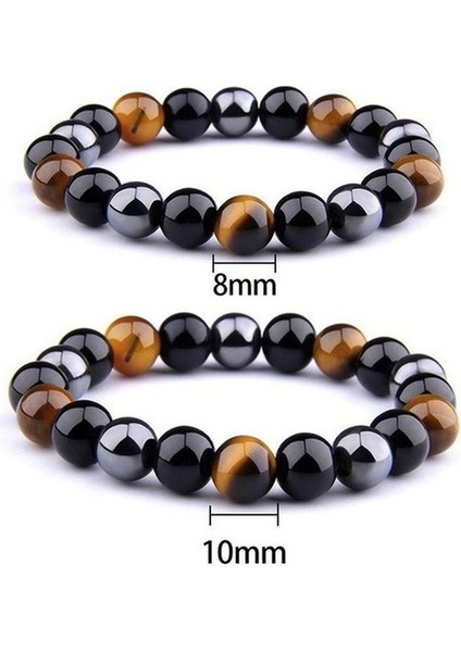6mm-Erkek Erkekler Için Taş Boncuklu Kaplan Gözü Üçlü Koruma Hematit ve Siyah Obsidiyen Taşlı Çift Bilezik (Yurt Dışından) modelleri