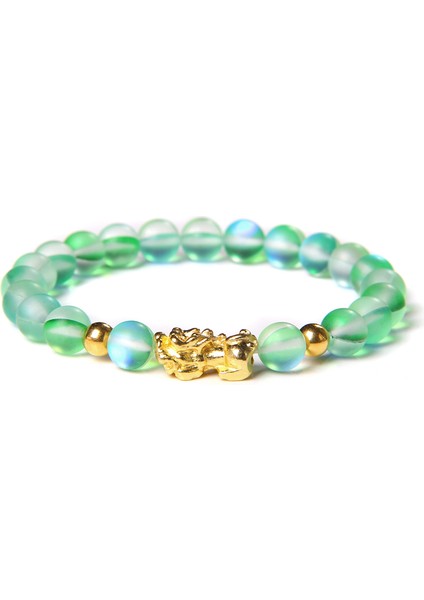 21CM Tarzı 4.yeşil Cam Ay Kadın Erkek Feng Shui Bileklik Şans Zenginlik Buddha Siyah Obsidyen Taşlı Boncuklu Bileklik Hombre Altın Şanslı Pixiu Bileklik Hediyeler (Yurt Dışından)