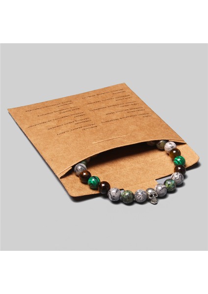 23CM Tarzı Kafatası 1 Erkek Bileklik 8mm Doğal Hematit Kaplan Gözü Boncuk Çakılma Taşı Bilezikler Çiftler Için Yeni Yıl Hediyesi Pulsera De Hombre (Yurt Dışından)