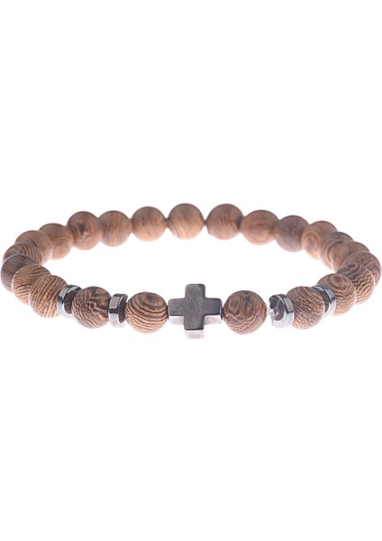 ABJ028 Oıqueı 8mm Doğal Yuvarlak Silindir Ahşap Boncuk Bilezik Erkek Klasik Esnek Budist Dua Buddha Bileziği Hommes Bileklik Bijoux (Yurt Dışından)