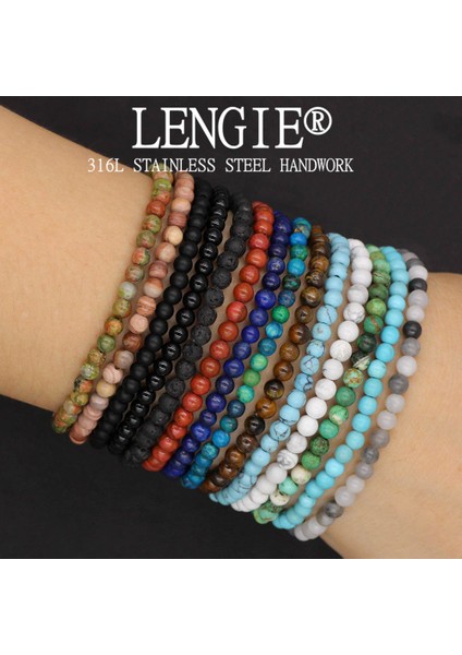 Zebra Taşı 4mm Doğal Taş Lapis Lazuli Boncuk Gerdirilebilir Bileklik Kaplan Gözü Yuvarlak Boncuklu Bilezik Takı Erkek Kadın Için (Yurt Dışından)