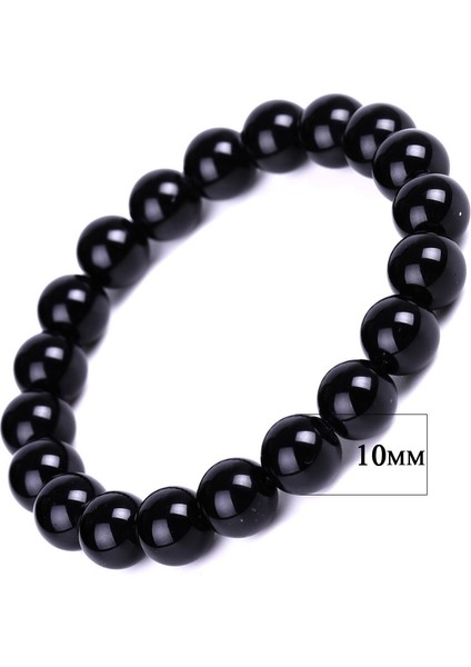 10 mm Siyah Obsidyen Bilezik Budist Dua Bereket Taşı Top Boncuk Takı Sevgililer Günü Hediyesi (Yurt Dışından)