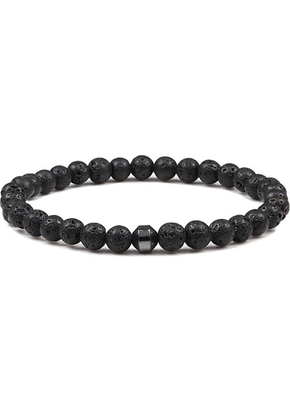 Stil 8 Sıcak Erkek Bilezikleri 6mm Siyah Lava Taşı El Yapımı Hematit Haçlı Boncuklu Bileklik & Bilezik Ayarlanabilir Boy Kadın Bilek Takısı (Yurt Dışından)