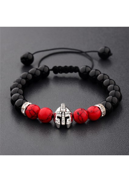 No.7 Boyutu Roma Şövalye Spartan Savaşçı Gladiator Kask Bilezik Erkek Taş Boncuk Bilezik Mala Yoga Elastik Bilezik (Yurt Dışından)