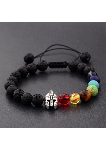 No.7 Boyutu Roma Şövalye Spartan Savaşçı Gladiator Kask Bilezik Erkek Taş Boncuk Bilezik Mala Yoga Elastik Bilezik (Yurt Dışından) modelleri