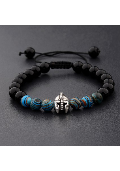 No.7 Boyutu Roma Şövalye Spartan Savaşçı Gladiator Kask Bilezik Erkek Taş Boncuk Bilezik Mala Yoga Elastik Bilezik (Yurt Dışından) indirimleri