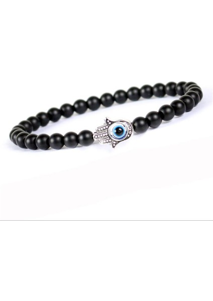 6mm Mat El Kötü Türk Gözü Bileklik Siyah Doğal Taş Boncuk Obsidiyen Erkek Bilezik Kadınlar Için Yoga El Takı Aksesuarları (Yurt Dışından)