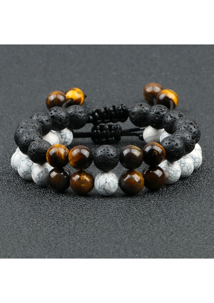15 Ayarla 2 Adet Ayarlanabilir Örme Doğal Taş Boncuklu Bileklik ve Bilezik Çiftler Kadınlar Erkekler Kaplan Gözü Lav Taş Bilezik Yoga Takı Pulsera (Yurt Dışından) indirimleri