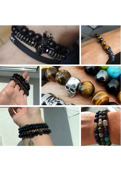 23CM Tarzı Siyah Oniks Erkekler Için Kafatası Bileklik Doğal Kaplan Gözü Bilezik Homme Takı 8 mm Cilalı Afrika Turkuaz Boncuk Bilezik Gümüş Kaplama Pulsera (Yurt Dışından) fiyatları