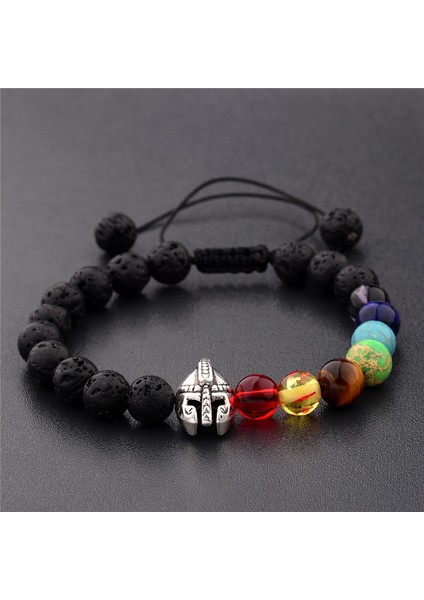 No.5 Boyutu Roma Şövalye Spartan Savaşçı Gladiator Kask Bilezik Erkek Taş Boncuk Bilezik Mala Yoga Elastik Bilezik (Yurt Dışından)