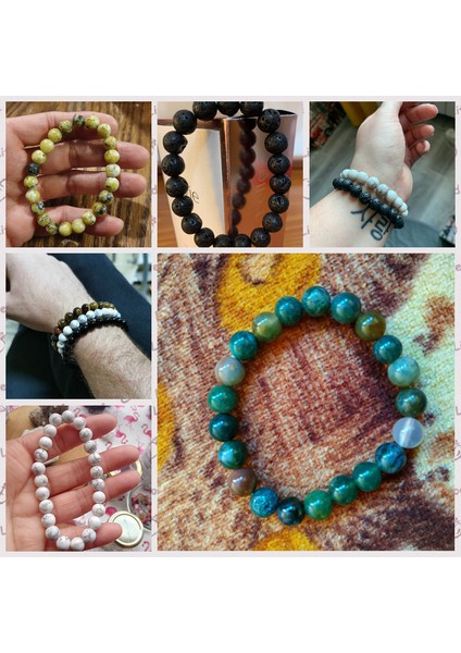 17CM Tarzı Ejderha Akik El Yapımı Doğal Taş Afrika Turkuaz Boncuklu Bilezik Erkekler Için Yoga Mala Takı Yeşil Yosun Agates Boncuklu Bilezik Kadınlar Için Erkekler (Yurt Dışından)