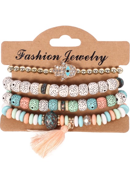 H21595 Kadınlar Için Hediye Boho Bilezik Pulseras Mujer 3 Katmanlı Kristal Taş Boncuklu Püsküllü Şanslı Bileklik (Yurt Dışından)