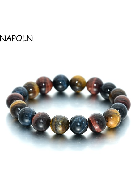 18CM Tarzı 6mm Napoln Sarı Mavi Kırmızı Kaplan Gözü Taş Bileklik Erkek Kadınlar Için Tiger Eye Taş Bilezik (Yurt Dışından)