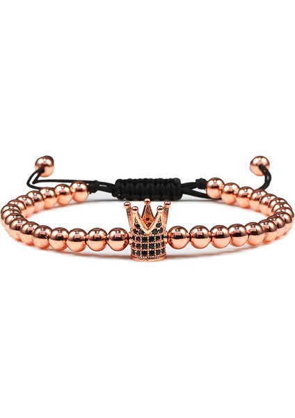 Gül Altın Taç Klasik El Yapımı Örgü Bilezik Taç Küp Lüks 5mm Bakır Boncuk Taş Boncuklu Şanslı Erkek Trend Bilezik Takı (Yurt Dışından)