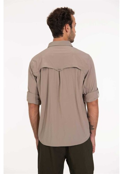 Gablin - Erkek Likralı Ter Emen - Hızlı Kuruyan Bej Outdoor Gömlek - 2ASGBL0303