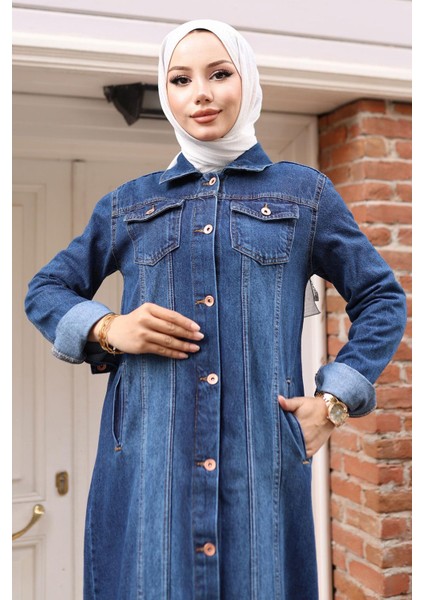 Düğme Detaylı Kot Ferace Koyu Mavi 6122 fiyatları