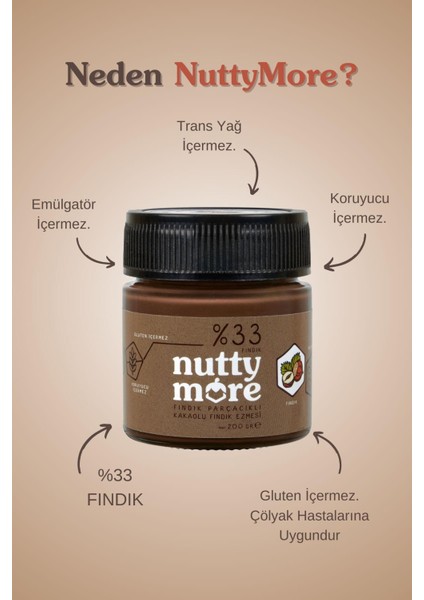750 gr & Nutty More %33 Fındık Parçacıklı Kakaolu Fındık Ezmesi 200 gr indirimleri