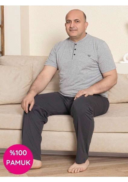 Erkek Geniş Kalıp Pamuk Kısa Kol Cepli Büyük Beden Pijama Takımı fiyatları