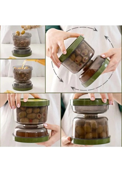 Kum Saati Zeytin & Turşu Saklama Kabı Süzgeçli Şeffaf - Çevir Sakla & Çevir Ye modelleri