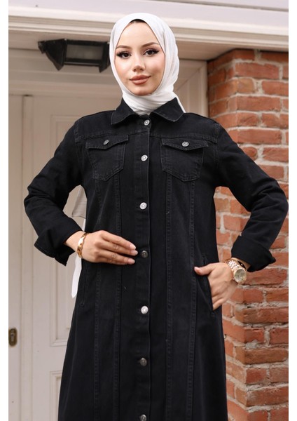 Düğme Detaylı Kot Ferace Siyah 6122 fiyatları