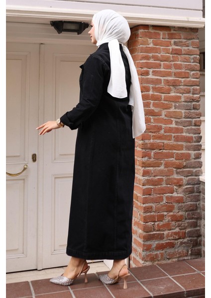 Düğme Detaylı Kot Ferace Siyah 6122 fırsatları