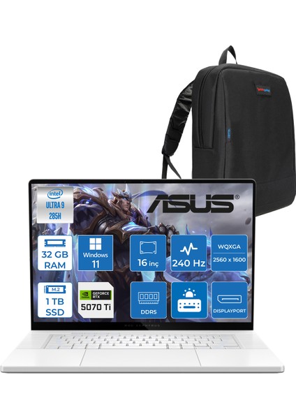 Rog Zephyrus G16 GU605CR Intel Core Ultra 9 285H Aı 32GB 1tb SSD RTX5070TI-12GB 120W WIN11PRO 16" OLED 2.5k 240Hz 0.2ms 550 Nits Wqxga (2560 x 1600) Taşınabilir Bilgisayar WQR204113+ZETTAÇANTA