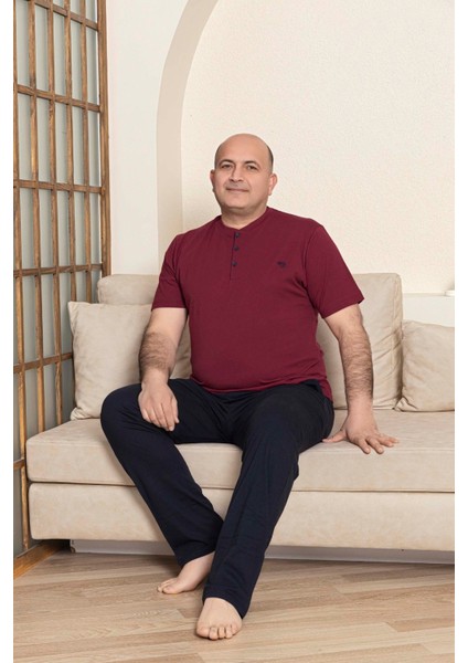 Erkek Geniş Kalıp Pamuk Kısa Kol Cepli Büyük Beden Pijama Takımı