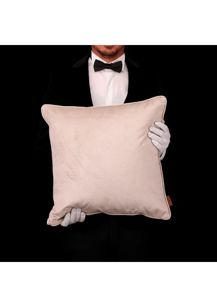 Hıt Yarımat Dokuma Kadife 50*50 Biyeli Kırlent Vizon
