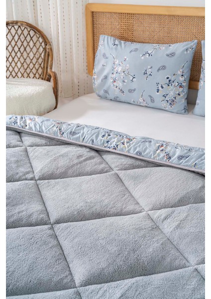 Gri Çiçekli Loura Çift Kişilik Çift Taraflı Lüx Wellsoft Yorgan Seti 195x215 cm modelleri