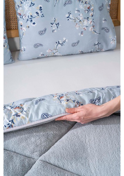 Gri Çiçekli Loura Çift Kişilik Çift Taraflı Lüx Wellsoft Yorgan Seti 195x215 cm fırsatları