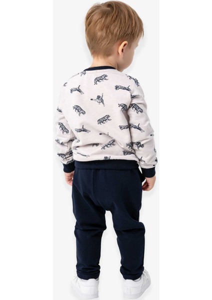 Erkek Bebek Eşofman Takım Kaplan Desenli 9 Ay-3 Yaş, Taş