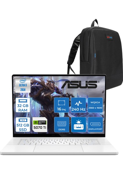Rog Zephyrus G16 GU605CR Intel Core Ultra 9 285H Aı 32GB 512GB SSD RTX5070TI-12GB 120W Freedos 16" OLED 2.5k 240Hz 0.2ms 550 Nits Wqxga (2560 x 1600) Taşınabilir Bilgisayar WQR204102+ZETTAÇANTA