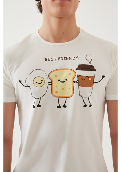 Erkek Kısa Kollu Pamuklu Ekose Desenli Breakfast Baskılı Pijama Takımı