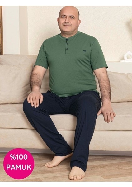 Erkek Geniş Kalıp Pamuk Kısa Kol Cepli Büyük Beden Pijama Takımı fiyatları