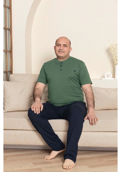 Erkek Geniş Kalıp Pamuk Kısa Kol Cepli Büyük Beden Pijama Takımı
