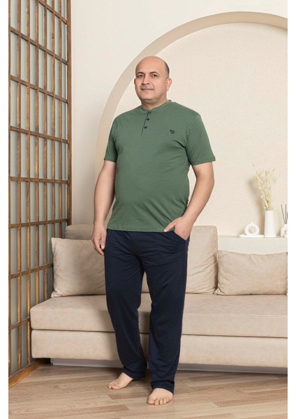 Erkek Geniş Kalıp Pamuk Kısa Kol Cepli Büyük Beden Pijama Takımı