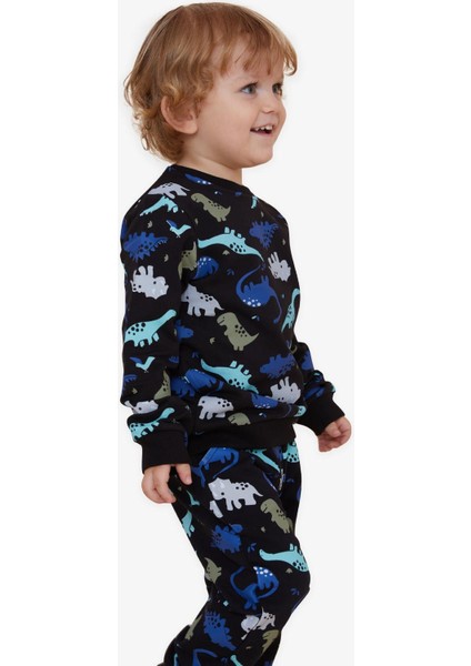 Girls & Boys Erkek Çocuk Eşofman Takımı Dinozor Desenli 1-4 Yaş, Siyah