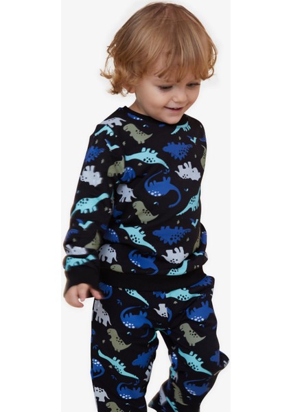 Girls & Boys Erkek Çocuk Eşofman Takımı Dinozor Desenli 1-4 Yaş, Siyah fiyatları